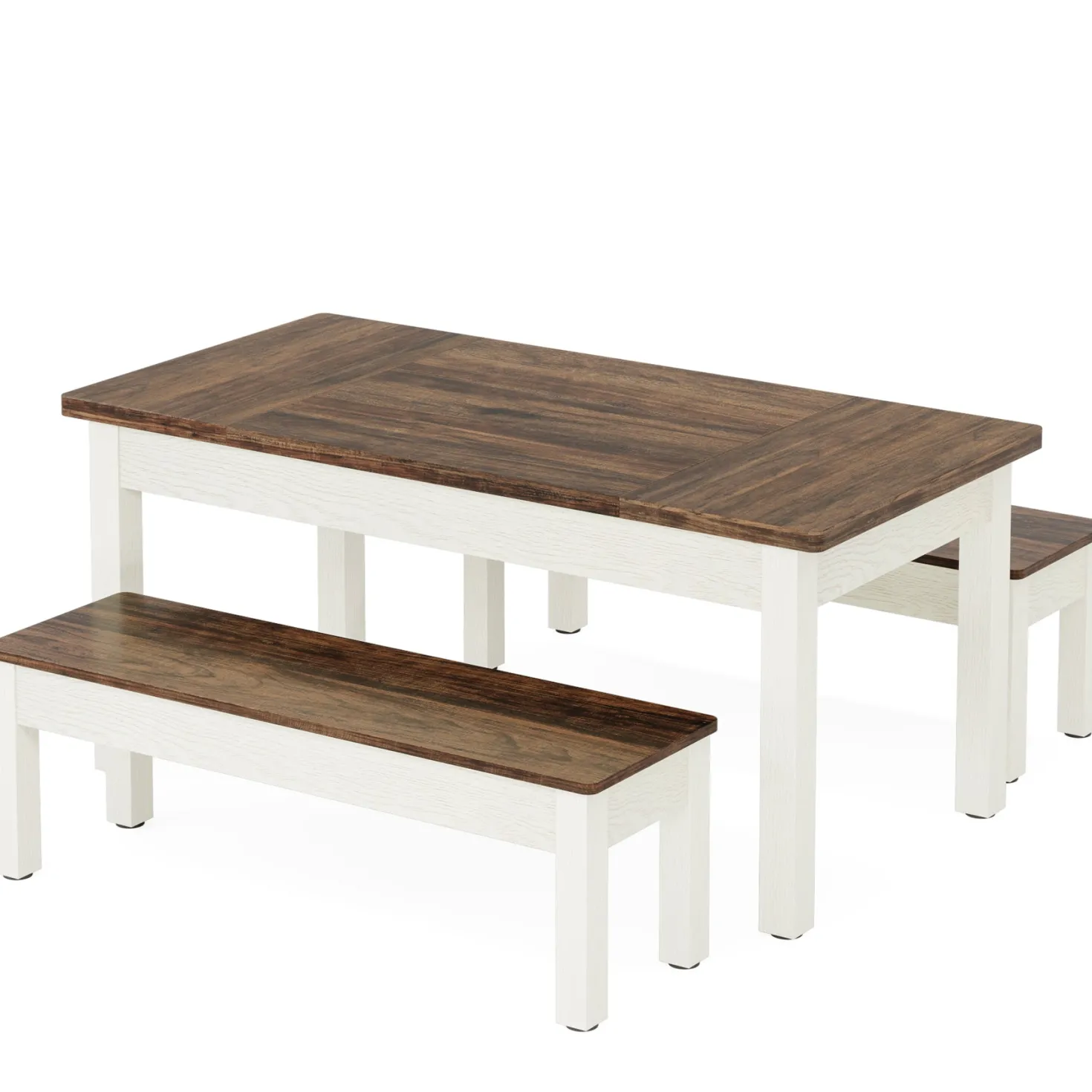 55" Dining Table Set, 3 Pieces Wood Kitchen Table with 2 Benches