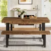 55" Dining Table Set, Solid Wood 3-Piece Rectangle Dinette Set with 2 Benches