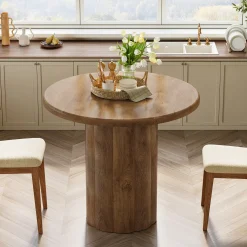 31.5" Dining Table, Small Round Kitchen Table with Sturdy Base for 2-4