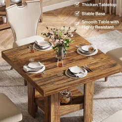 31.5" Dining Table, Square Kitchen Table with Shelf Storage for 4