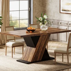 55" Dining Table, Wood Kitchen Dinner Table for 4-6