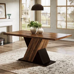 55" Dining Table, Wood Kitchen Dinner Table for 4-6