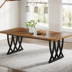 70.8" Dining Table, Wood Kitchen Table Dinner Table for 6-8 People