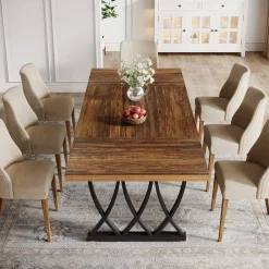 70.8" Dining Table, Wood Kitchen Table Dinner Table for 6-8 People