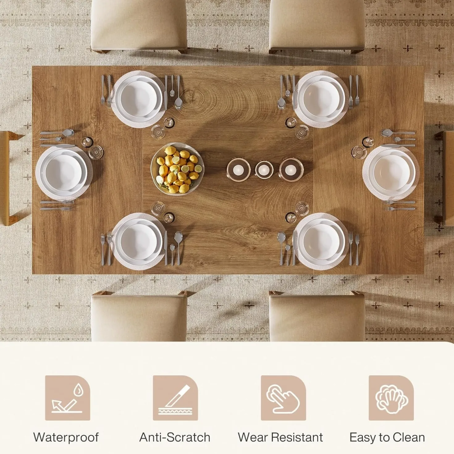 55" Dining Table, Wooden Kitchen Dinner Table with Storage Drawer for 4-6 People