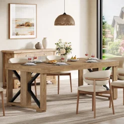 70.8" Dining Table, Wooden Kitchen Dinner Table for 6-8 People