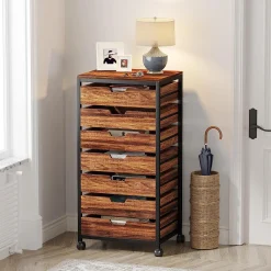 5/7 Drawer Chest, Wooden Storage Dresser Cabinet with Wheels