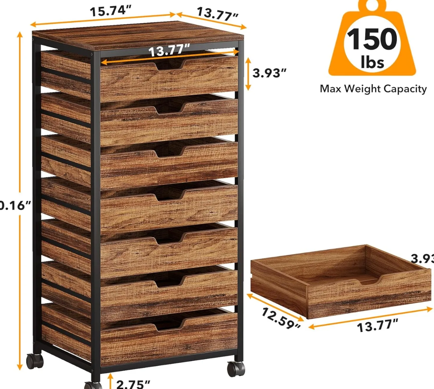 5/7 Drawer Chest, Wooden Storage Dresser Cabinet with Wheels