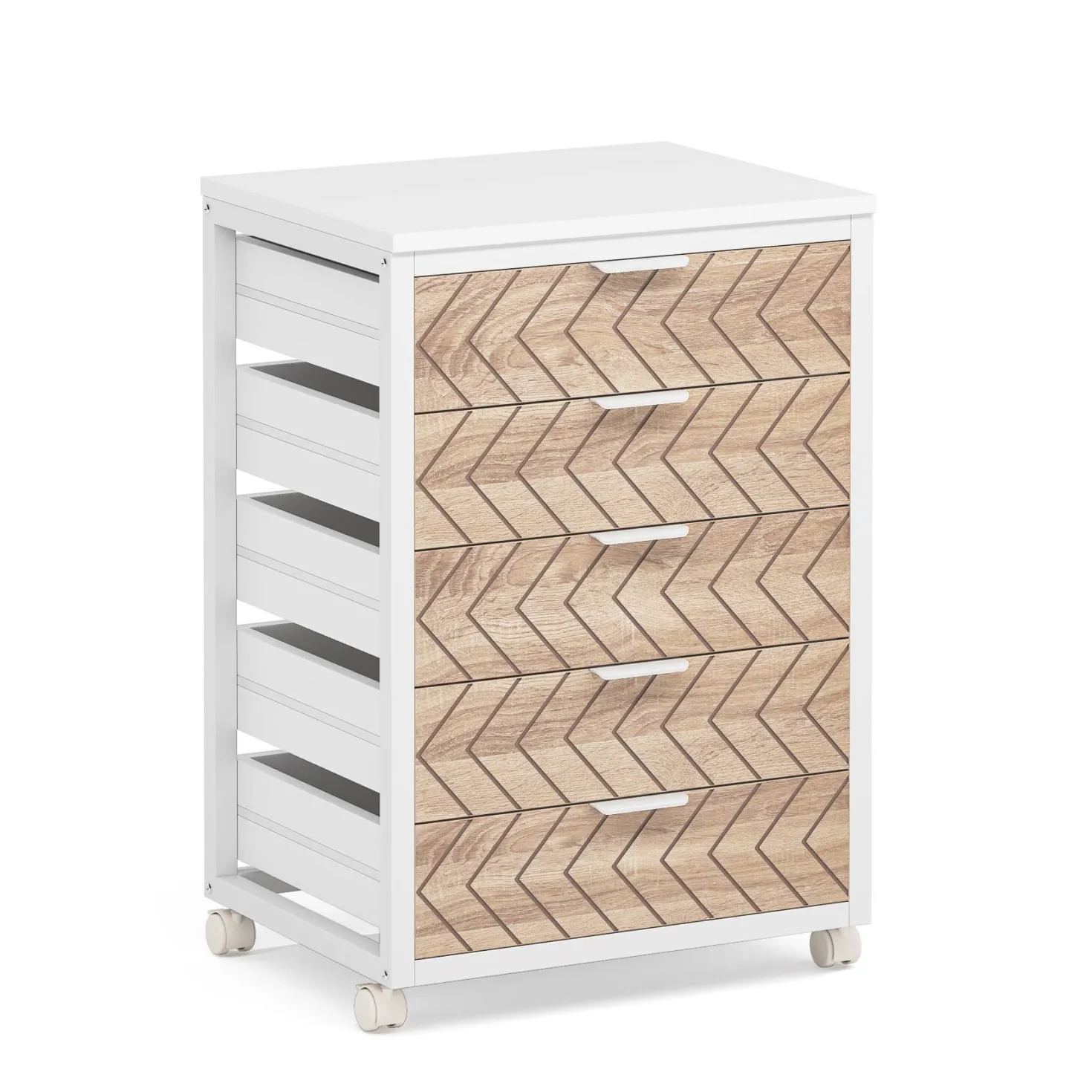 5/7 Drawer Chest, Wooden Storage Dresser Cabinet with Wheels