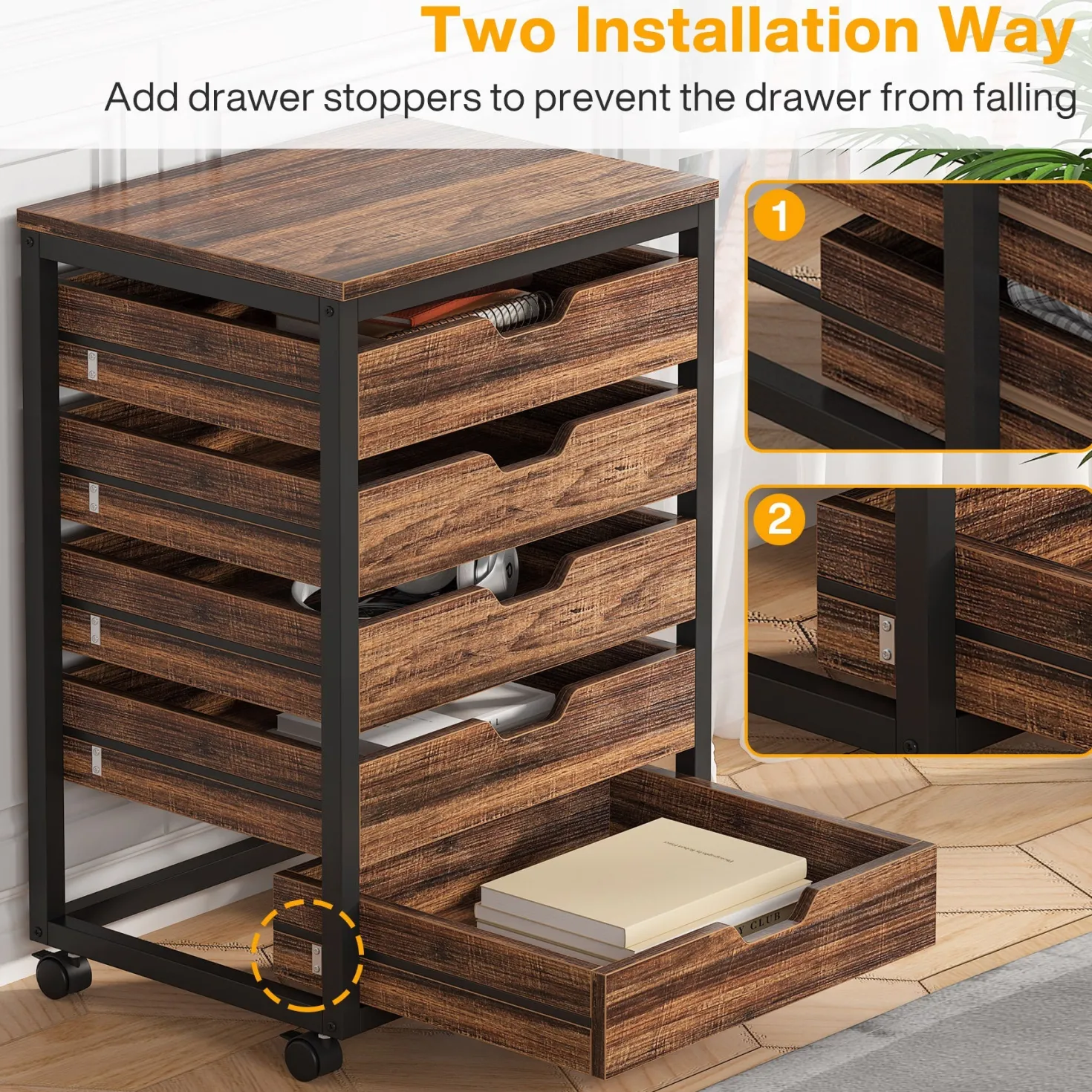 5/7 Drawer Chest, Wooden Storage Dresser Cabinet with Wheels