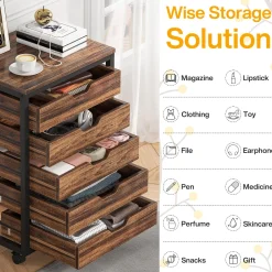 5/7 Drawer Chest, Wooden Storage Dresser Cabinet with Wheels