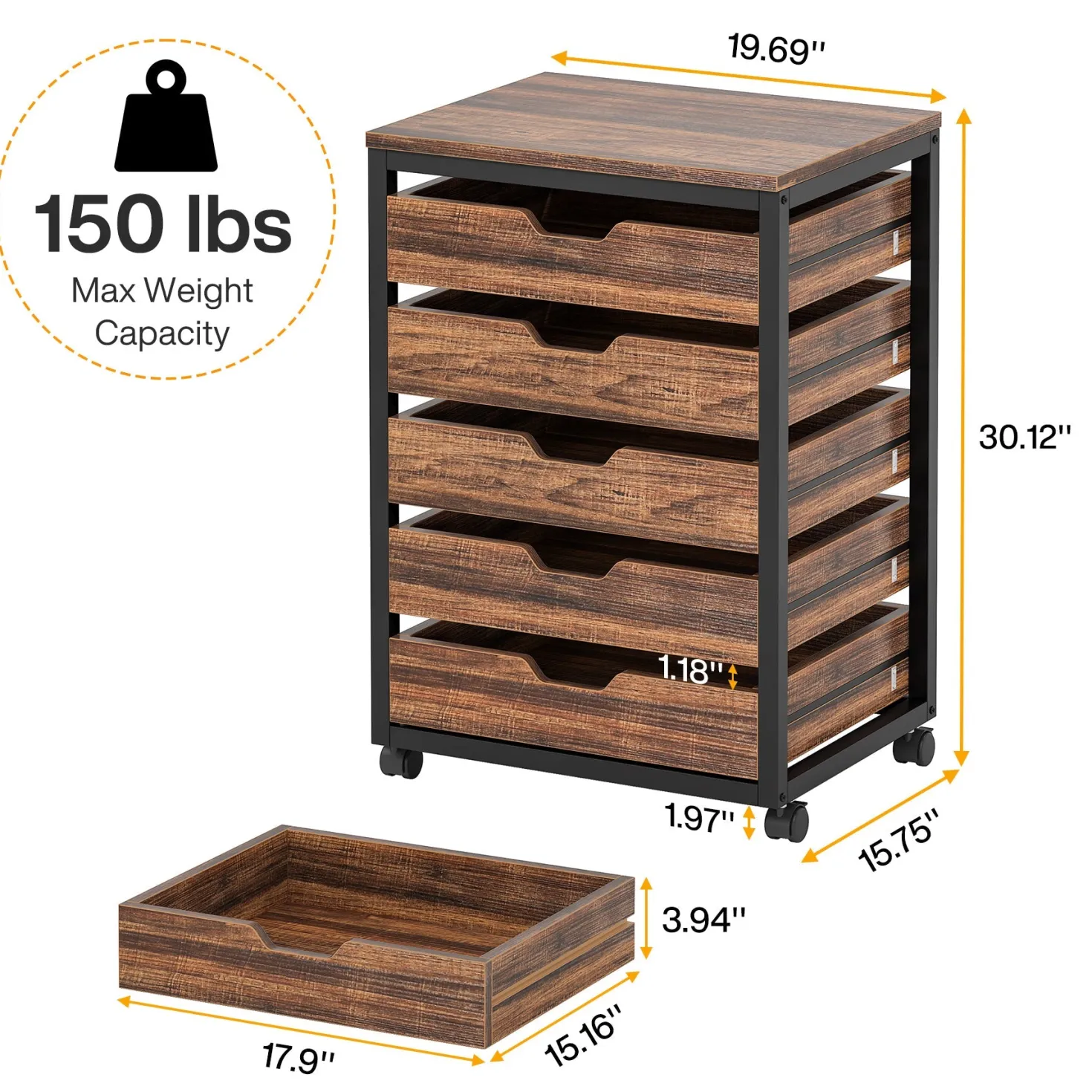 5/7 Drawer Chest, Wooden Storage Dresser Cabinet with Wheels