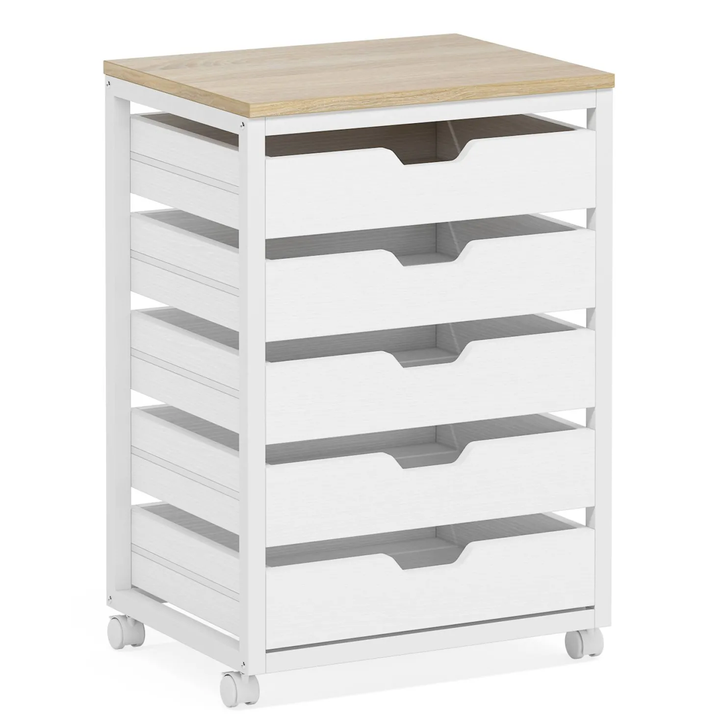 5/7 Drawer Chest, Wooden Storage Dresser Cabinet with Wheels
