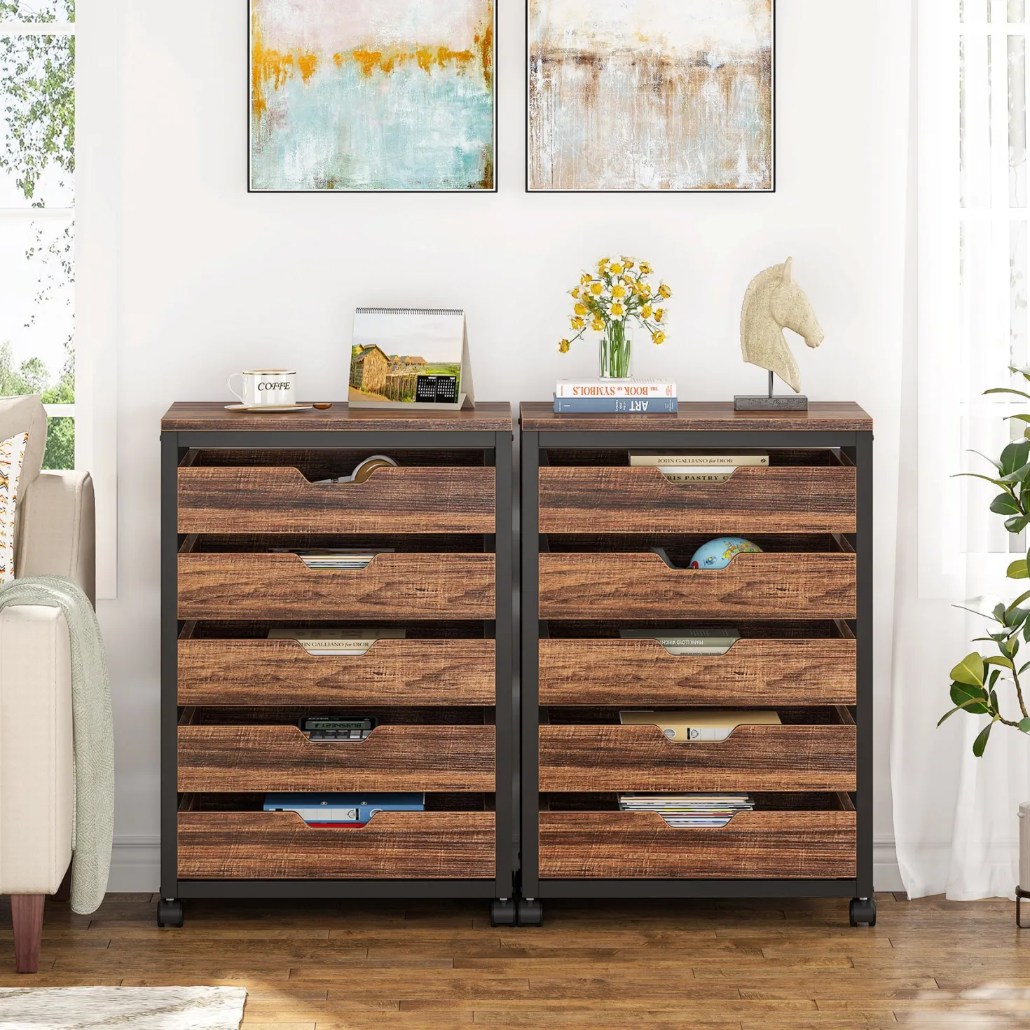 5/7 Drawer File Cabinet, Mobile Drawer Chest Storage Dresser Cabinet