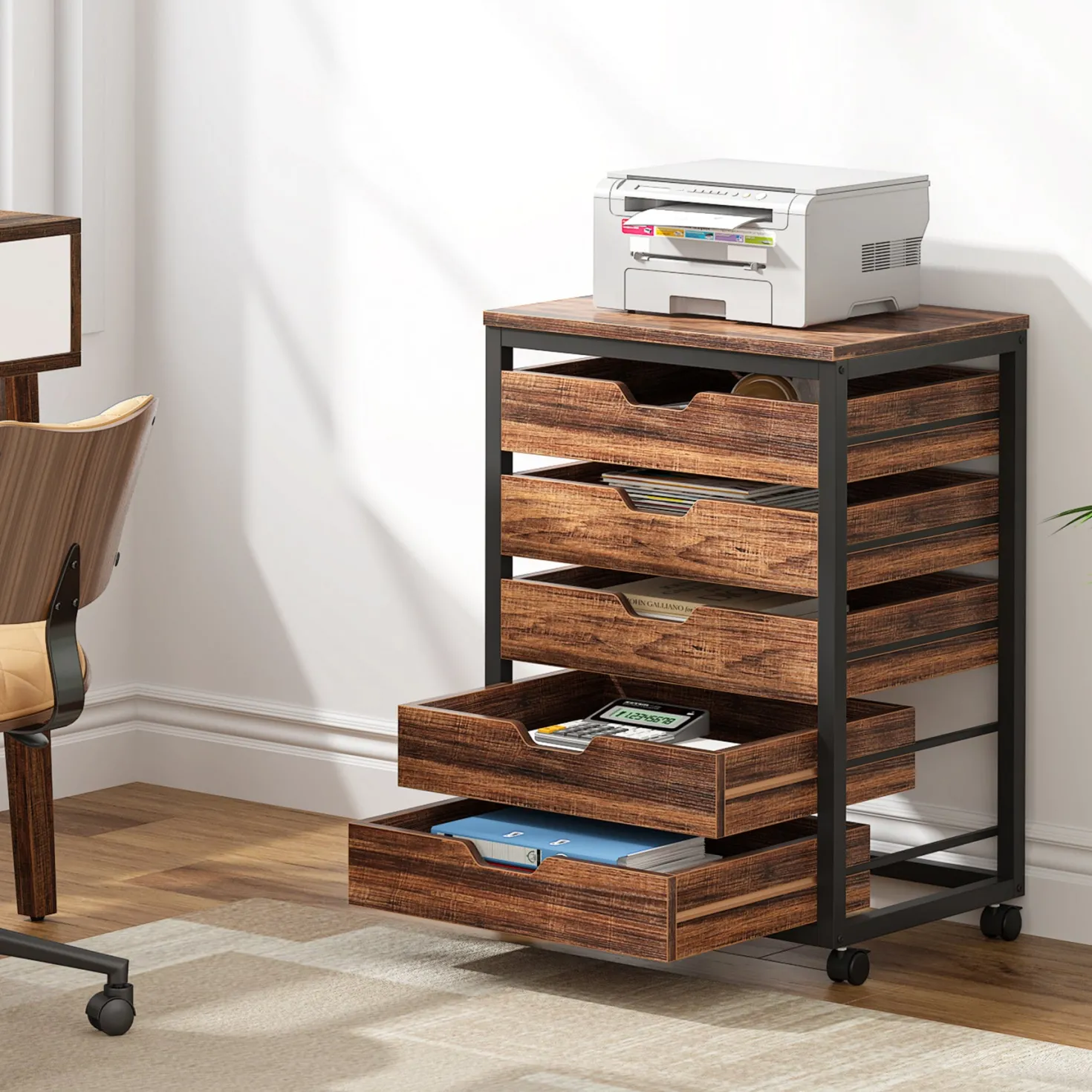 5/7 Drawer File Cabinet, Mobile Drawer Chest Storage Dresser Cabinet