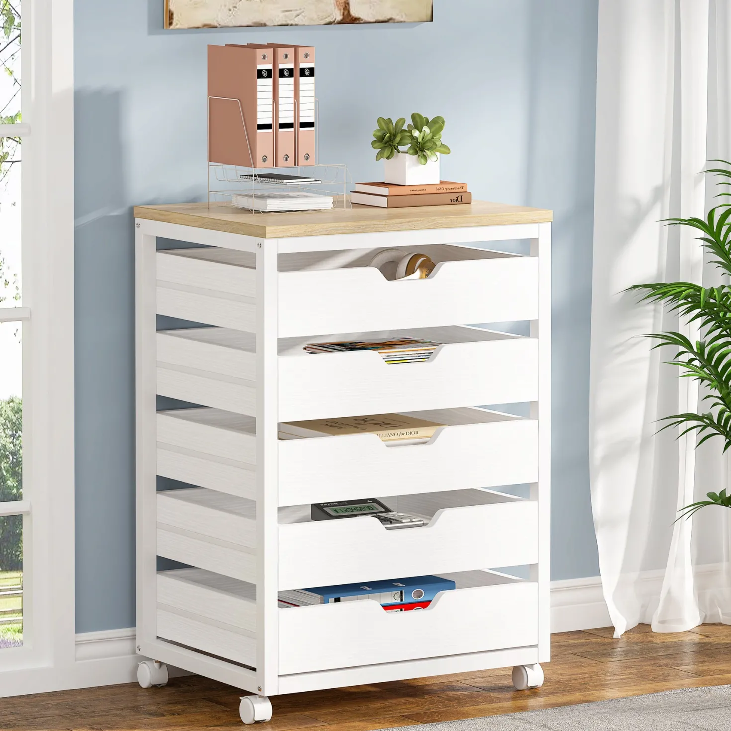 5/7 Drawer File Cabinet, Mobile Drawer Chest Storage Dresser Cabinet