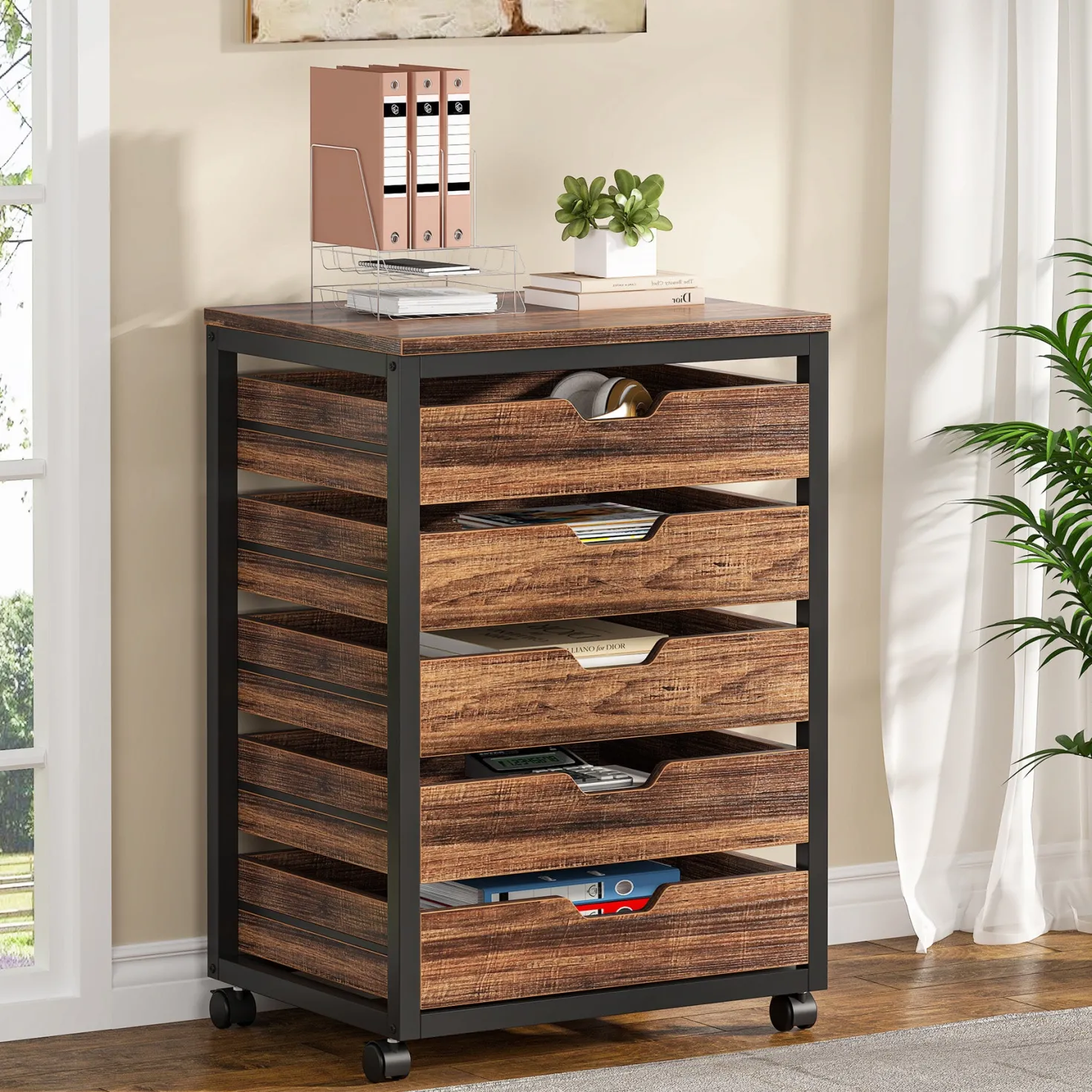 5/7 Drawer File Cabinet, Mobile Drawer Chest Storage Dresser Cabinet