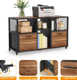 2 Drawer File Cabinet, Wood Mobile Lateral Filing Cabinet
