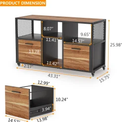 2 Drawer File Cabinet, Wood Mobile Lateral Filing Cabinet