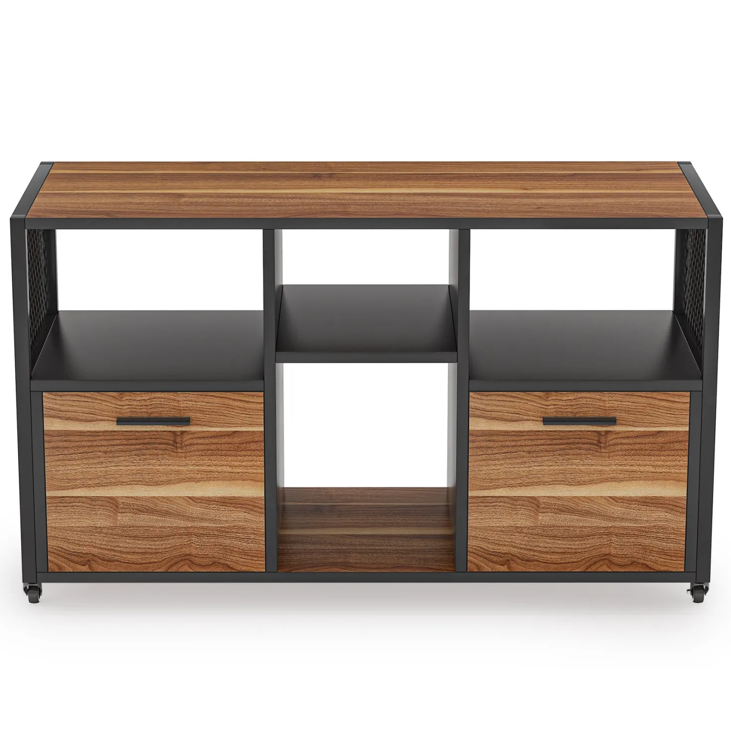 2 Drawer File Cabinet, Wood Mobile Lateral Filing Cabinet