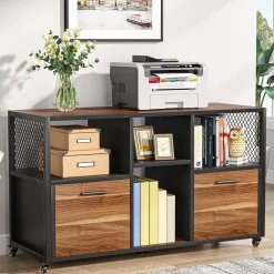 2 Drawer File Cabinet, Wood Mobile Lateral Filing Cabinet