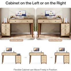 5 Drawers Computer Desk, 51" Study Writing Table with Reversible Drawer Cabinet