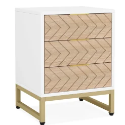3 Drawers Nightstand, Modern Bedside End Table with Metal Frame