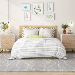 3 Drawers Nightstand, Modern Bedside End Table with Metal Frame