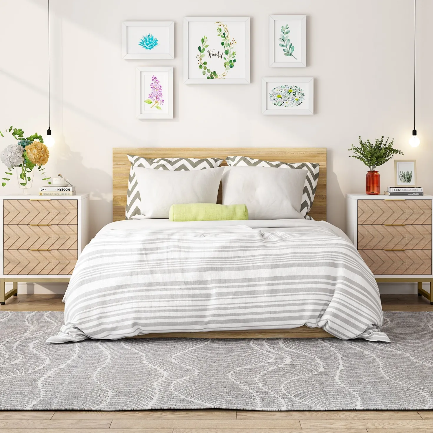 3 Drawers Nightstand, Modern Bedside End Table with Metal Frame