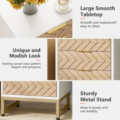 3 Drawers Nightstand, Modern Bedside End Table with Metal Frame