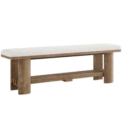 62.9" End of Bed Bench with Faux Lamb Wool Cushion for Bedroom