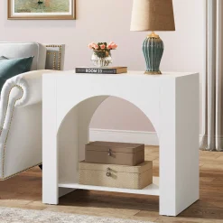 27" End Table, 2 Tier Square Side Table with Storage Shelf