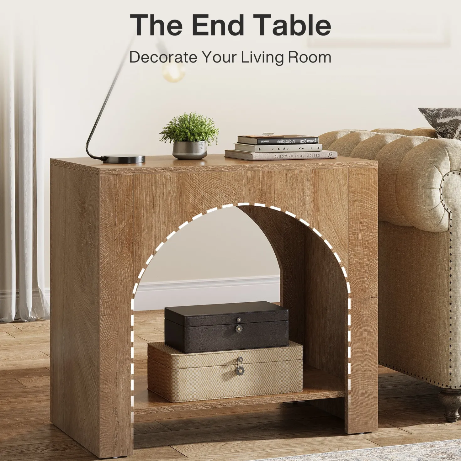 27" End Table, 2 Tier Square Side Table with Storage Shelf