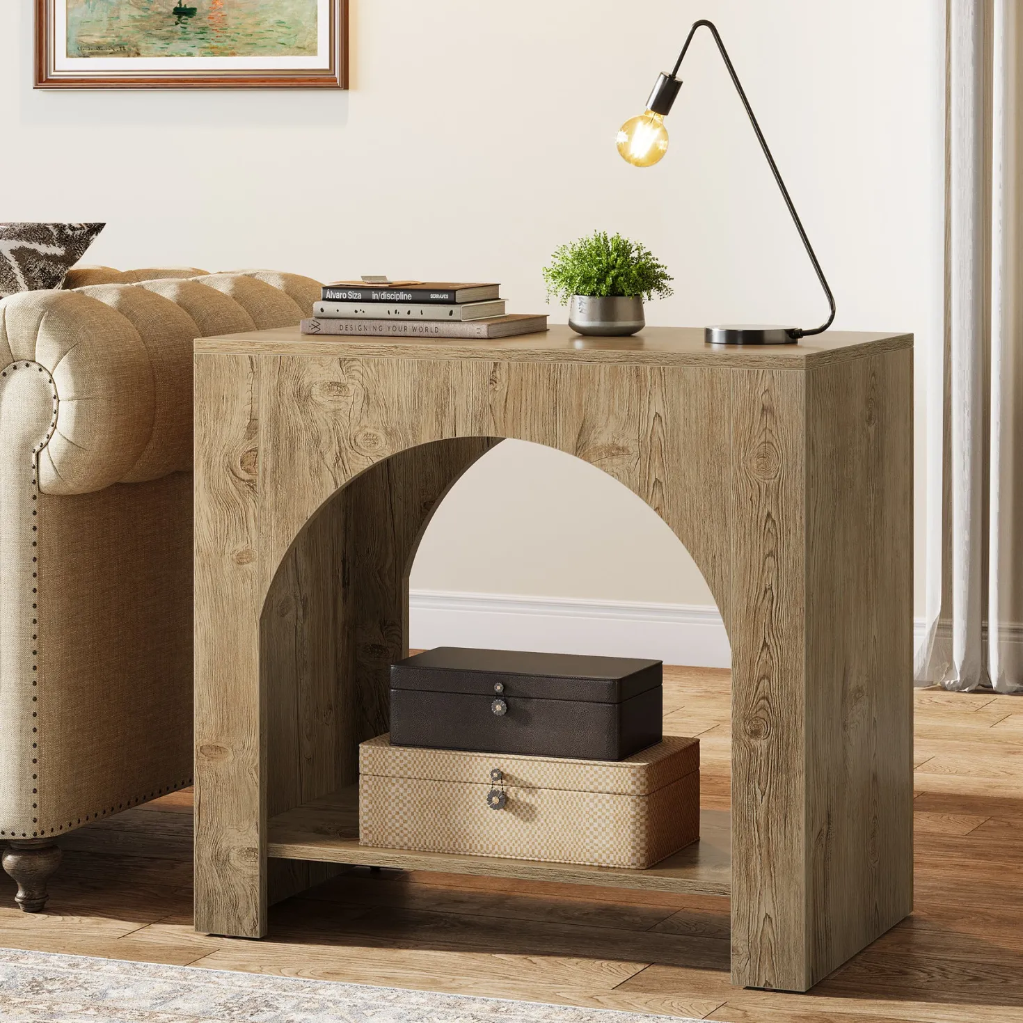 27" End Table, 2 Tier Square Side Table with Storage Shelf