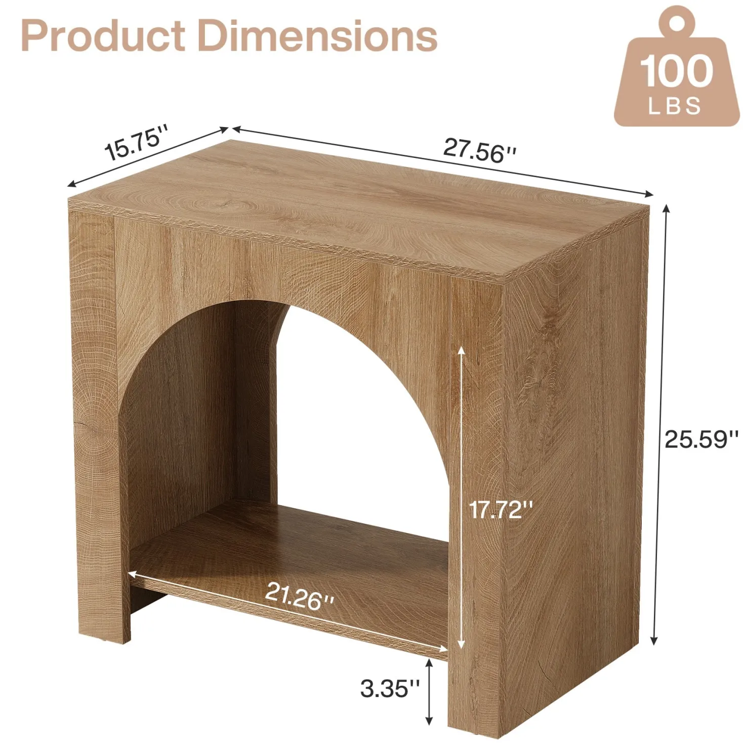 27" End Table, 2 Tier Square Side Table with Storage Shelf