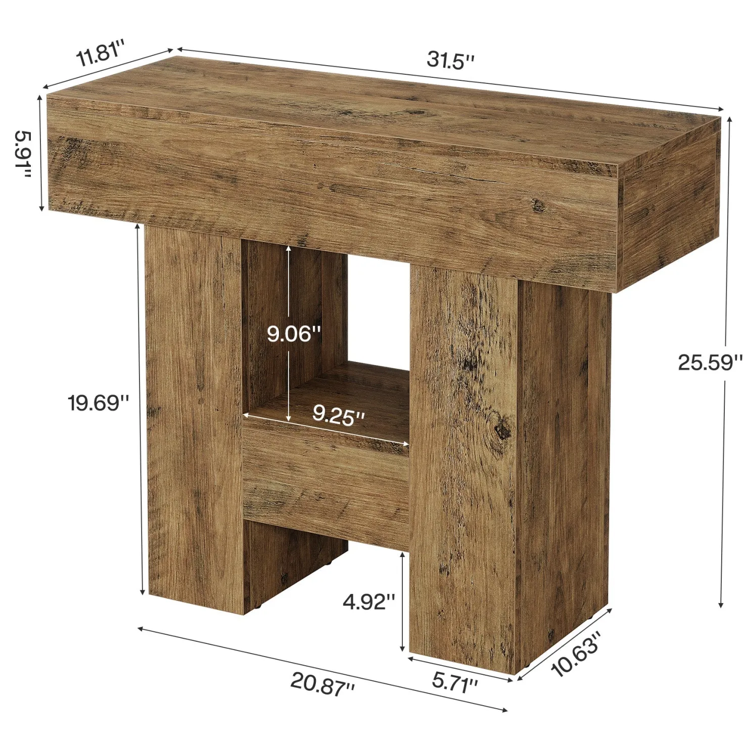 31.5" End Table, Farmhouse Sofa Side Table with 2-Tier Shelf and Heavy Duty Base