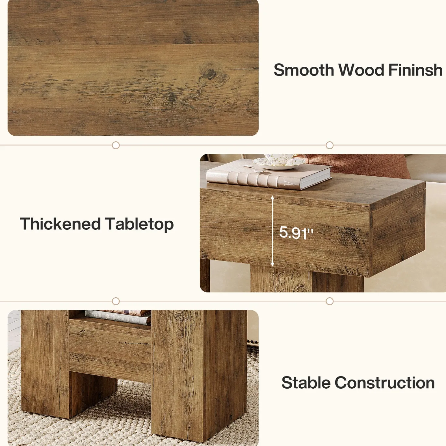 31.5" End Table, Farmhouse Sofa Side Table with 2-Tier Shelf and Heavy Duty Base