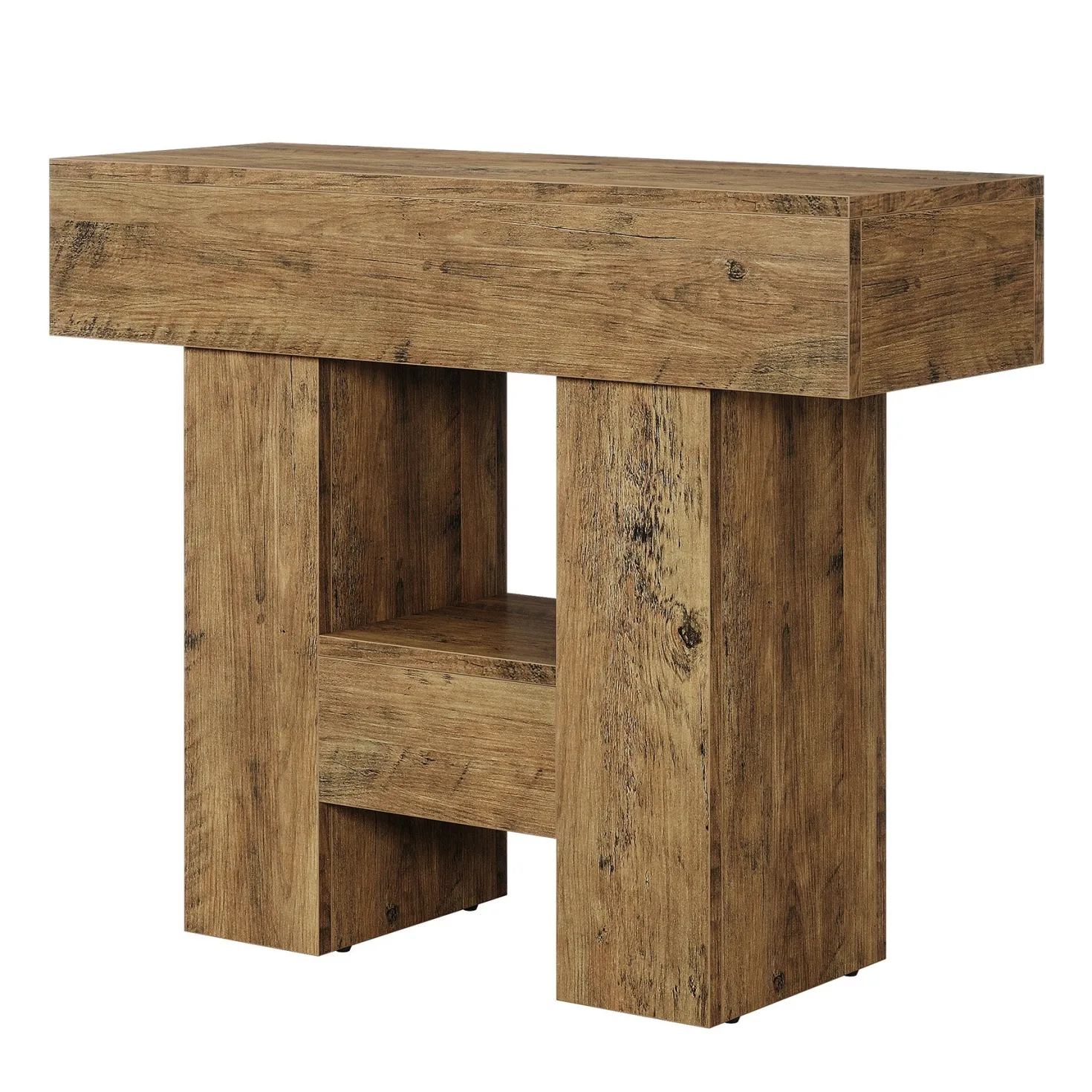 31.5" End Table, Farmhouse Sofa Side Table with 2-Tier Shelf and Heavy Duty Base
