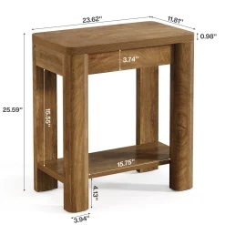 23.6" End Table, Farmhouse Wooden Side Table with Storage Shelf