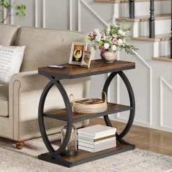 23.6" End Table, Narrow 3-Tier Side Table with Oval Metal Frame