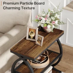 23.6" End Table, Narrow 3-Tier Side Table with Oval Metal Frame