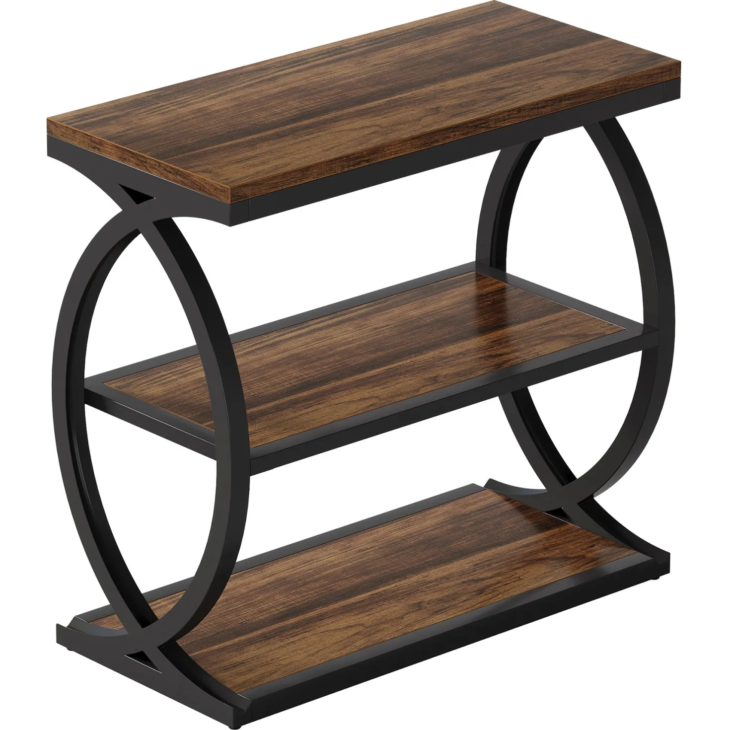 23.6" End Table, Narrow 3-Tier Side Table with Oval Metal Frame
