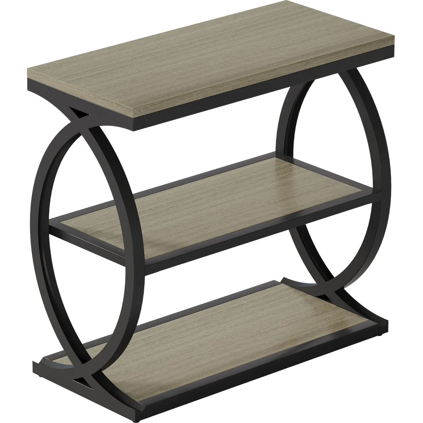 23.6" End Table, Narrow 3-Tier Side Table with Oval Metal Frame