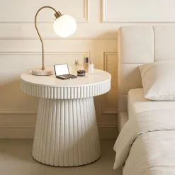 31.5" End Table, Round Bedside Table Nightstand with Fluted Pedestal