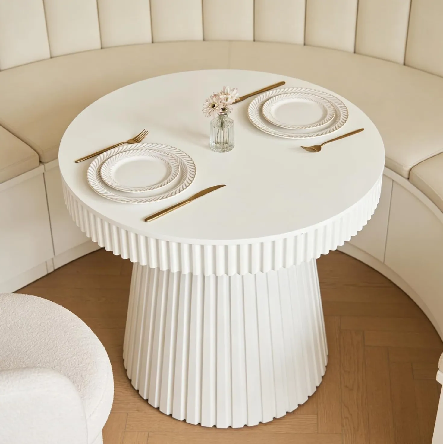 31.5" End Table, Round Bedside Table Nightstand with Fluted Pedestal