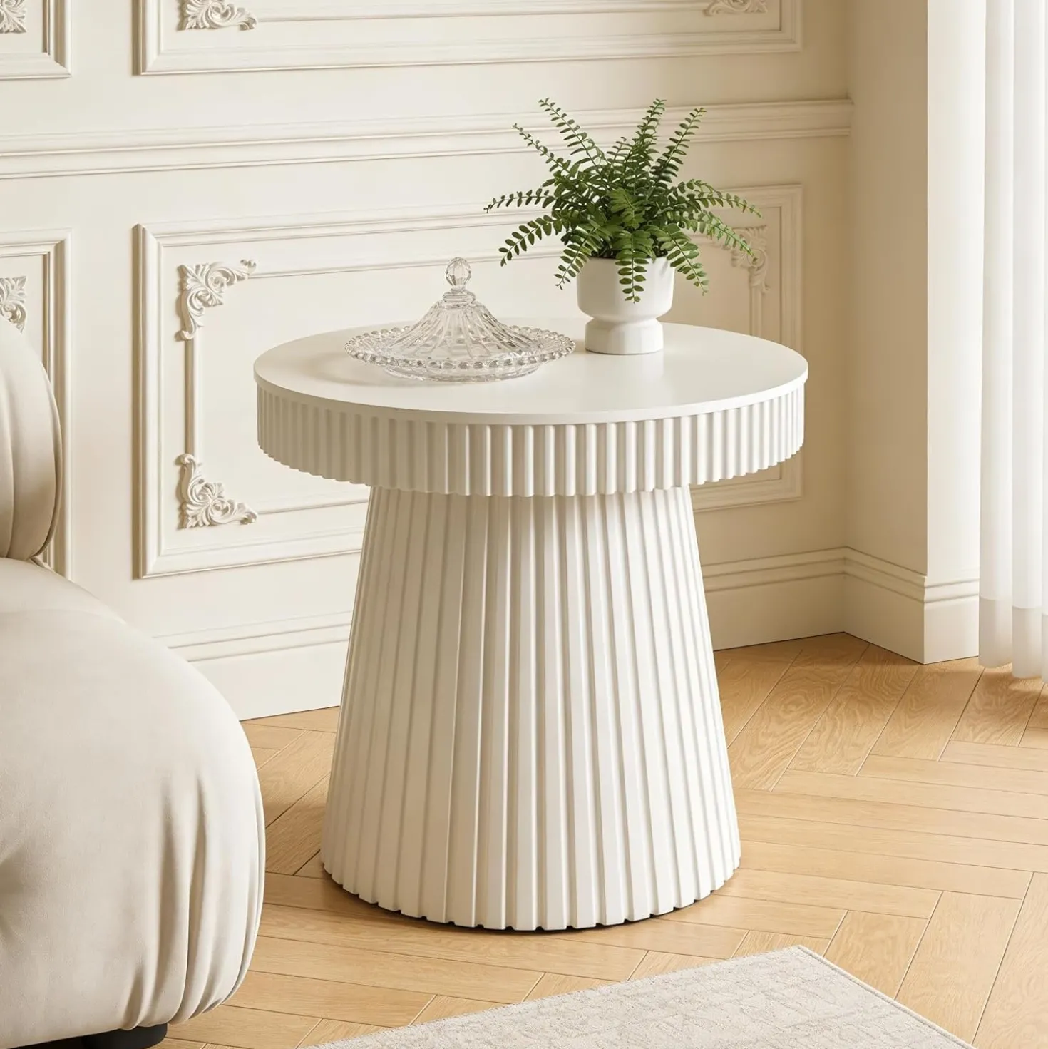 31.5" End Table, Round Bedside Table Nightstand with Fluted Pedestal