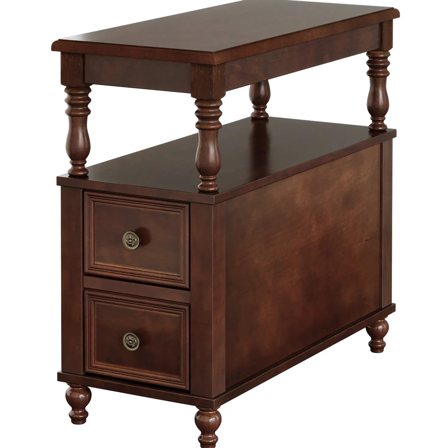 23.6" End Table, Solid Wood Accent Nightstand Bedside Table with Double Drawer