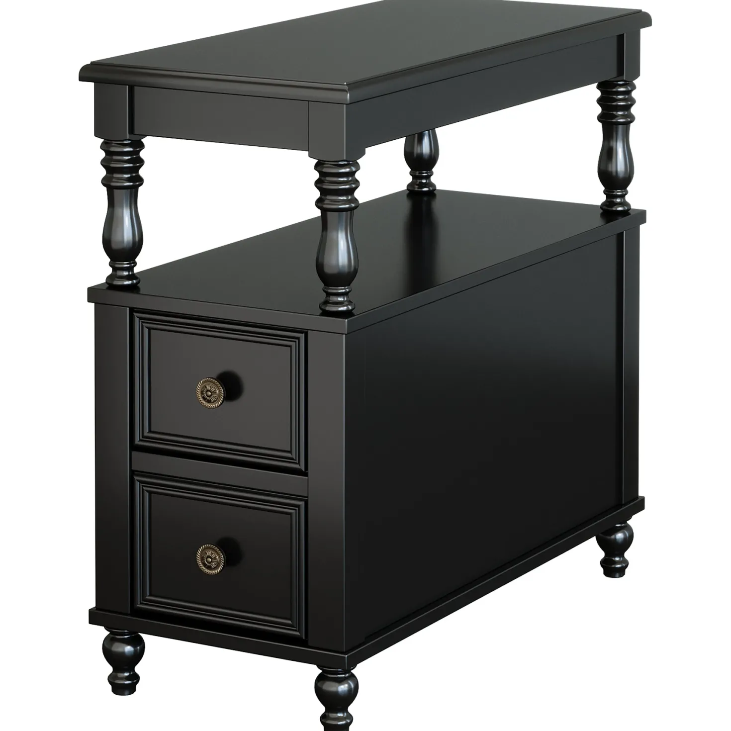 23.6" End Table, Solid Wood Accent Nightstand Bedside Table with Double Drawer
