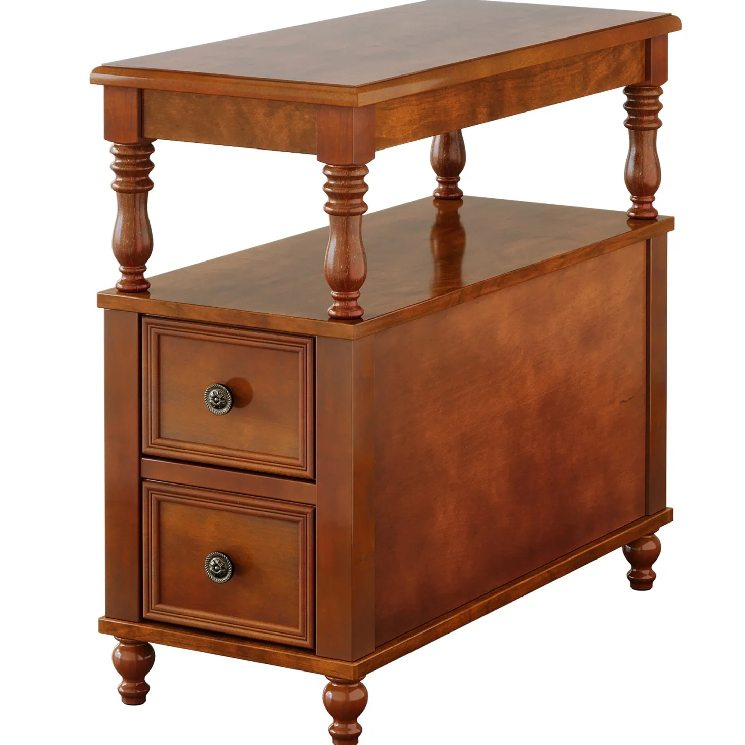23.6" End Table, Solid Wood Accent Nightstand Bedside Table with Double Drawer