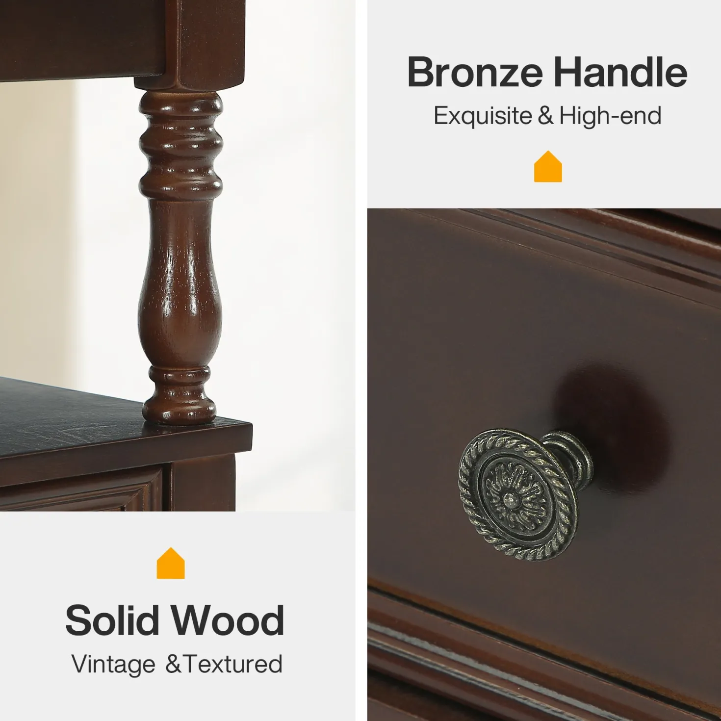 23.6" End Table, Solid Wood Accent Nightstand Bedside Table with Double Drawer